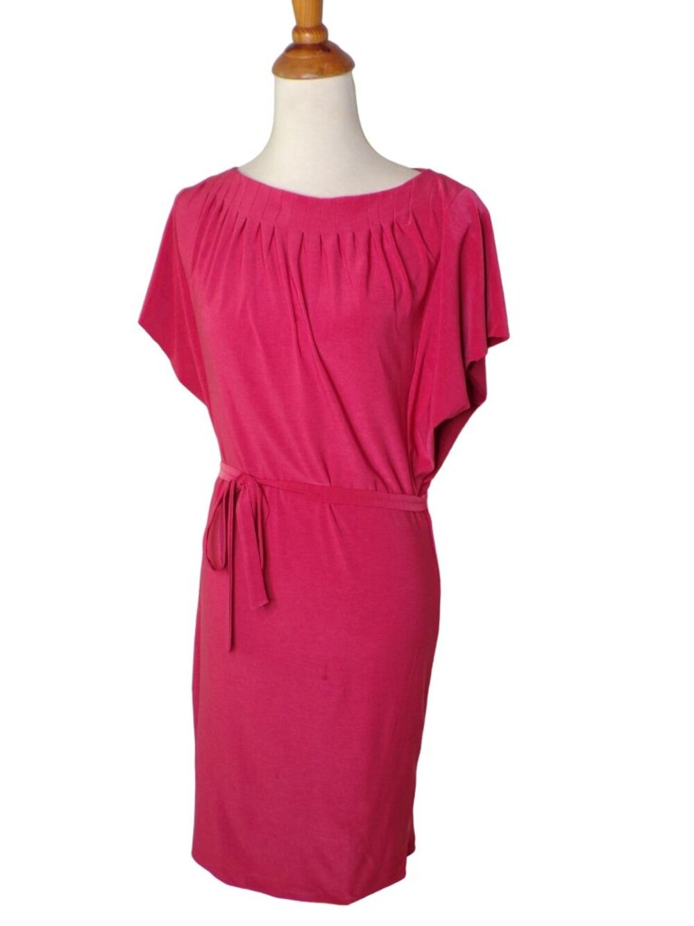 🆕KOMAROV Pleated Neckline Jersey Tie Dress Coral Medium 8-10